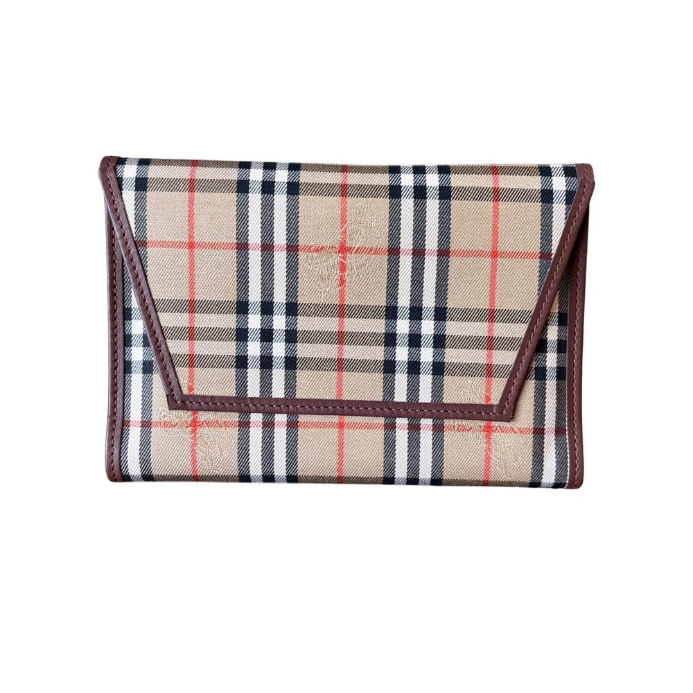 Burberry Beige Plaid Passport Holder with Brown Trim